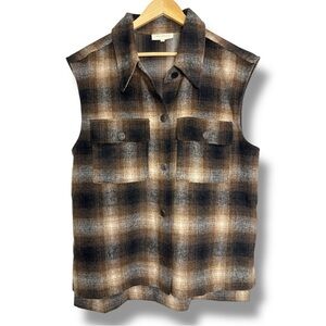 Mellowday Plaid Brown Flannel Vest Wool Blend Size M